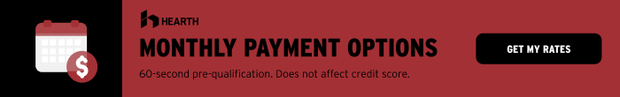 A red and black banner that says monthly payment options